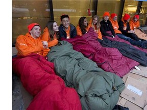 Students from the University of Alberta School of Business will sleep outside at the University as part of the 5 Days for the Homeless, the campaign aims to create awareness and raise funds for the homeless in communities across Canada, taken on March 9, 2015 in Edmonton.