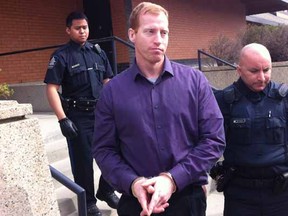 Travis Vader leaves the Edson courthouse on May, 15, 2012 after making an appearance on two counts of first-degree murder of Marie and Lyle McCann.