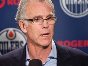 Oilers GM Craig MacTavish, talks to the media about the terrible season the team is having on December 4, 2014, in Edmonton.