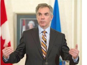 Premier Jim Prentice speaks at Government House following his meeting with public sector union leaders in Edmonton, March 19, 2015.