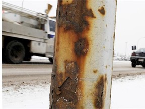 Rusting street light poles throughout the city pose a danger to pedestrians and drivers and need to be replaced.