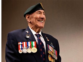 Second World War veteran Maurice White waits to speak about being recognized for his efforts in the special force Devil’s Brigade in Edmonton Alta, on Tuesday, March 17, 2015. White is one of about 15 surviving Canadians of the unit.