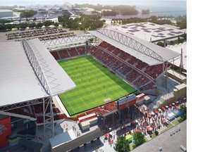 An artist’s rendition of what BMO Field will look like in 2017 after a $120-miillon-plus renovation is complete. THE CANADIAN PRESS/ho