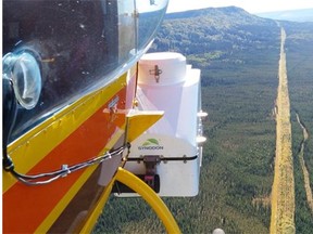 Synodon Inc. uses helicopter mounted remote sensing equipment to detect pipeline leaks.