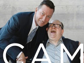 Cam Tait shown with Wayne Gretzky on the cover is his new book, Disabled? Hell No! I’m a Sit-down Comic
