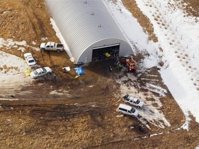 This aerial photo from March 3, 2005, shows the scene at James Roszko’s farm near Mayerthorpe, Alta., where four RCMP officers were shot and killed that morning by Roszko during an investigation into stolen truck parts and a marijuana grow operation. Mayerthorpe is approximately 200 km northwest of Edmonton.