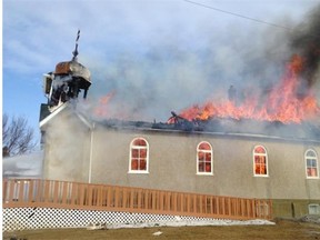 The Ukrainian Orthodox Church in Thorhild burns Saturday, Feb. 28.