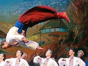 The Ukrainian Shumka Dancers perform on stage at the Northern Alberta Jubilee Auditorium in Edmonton on March 11, 2015. Shumka is presenting its “Telling Stories Through Dance” student matinee shows this week. Approximately 2000 local students and some seniors will be in attendance.