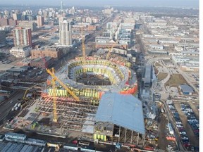 A view of Rogers Arena from the Epcor Tower. Representatives from the City of Edmonton, Edmonton Arena Corporation, and PCL Construction Management gave a briefing on the construction of Rogers Place, on Wednesday, March 18, 2015.
