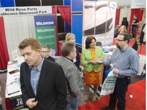 Wildrose Leader Brian Jean, Sherwood Park candidate Linda Osinchuk and Strathcona-Sherwood Park candidate Rob Johnson attend the Great Canadian Trade Fair at Millennium Place in Sherwood Park on Friday.