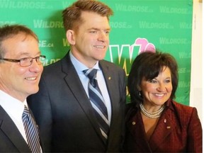Wildrose leadership candidates, from left, Drew Barnes, Brian Jean and Linda Osinchuk.