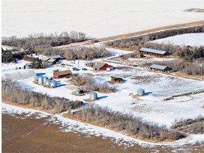 Aerial photos of the house and surrounding buildings at the RCMP crime scene of where two officers were shot near Sedgewick/ Killam area about 180 km southeast of Edmonton on February 10, 2012.