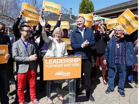 Alberta NDP Leader Rachel Notley meets with supporters during a backyard gathering in Edmonton on Sunday, April 26, 2015.