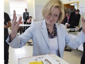 Alberta NDP Leader Rachel Notley votes at the advance poll at McKernan Community Hall in Edmonton on Friday May 1, 2015.