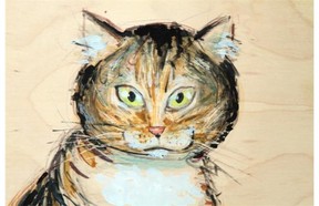 Alice the cat (his) by Gerry Rasmussen at his art show Take Me to Your Leader