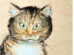 Alice the cat (his) by Gerry Rasmussen at his art show Take Me to Your Leader