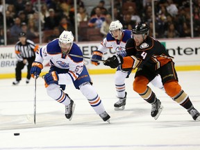 Benoit Pouliot blows past Anaheim's Cam Fowler.