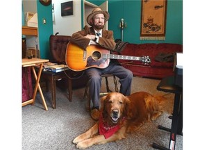 Children’s entertainer Ma Fletcher and his dog Rusty. Fletcher received a social housing subsidy for many years after he developed Crohn’s disease.