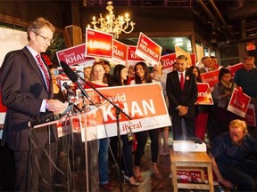 David Swann thanks his supporters at David Khan’s headquarters on Tuesday, May 5, 2015.