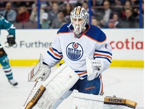 Edmonton Oilers goalie Laurent Brossoit made his NHL debut against the San Jose Sharks at Rexall Place on April 9, 2015.