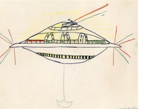 Edmonton teen Ricky Banyard drew this picture of a UFO that he said he watched for two hours hovering over Mount Pleasant Cemetery one early May morning in 1967.