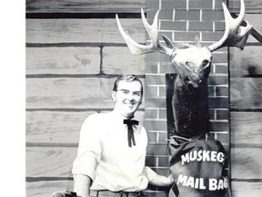 Eric Neville with Muskeg the Moose on Popcorn Playhouse in 1973. (Supplied/CFRN-TV)