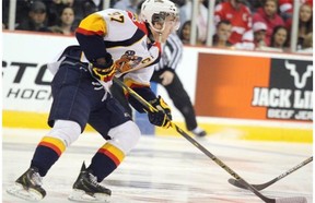 Erie Otters centre Connor McDavid carries the puck during Ontario Hockey League playoff action April 30, 2015, against the Sault Ste. Marie Greyhounds in Sault Ste. Marie, Ont.
