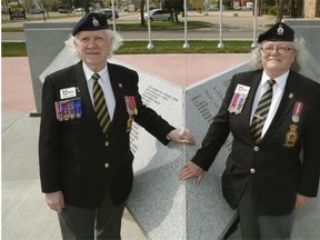 Ron Evans (left) and Marian Youngs (right) at Victoria Cross Memorial Park in Edmonton on May 4, 2015. Story by Jibril Yassin.