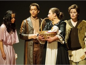 From left, Chrissa Barroma, Steven Rebelo, Josephine Herbut, and Ruthie Moore in Coram Boy at Austin O’Brien High School