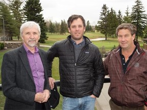 From left, Derrick Golf & Winter Club general manager Jan Novotny, course architect Jeff Mingay and Derrick president Denis Rowley pose in front of the club’s renovated golf course.