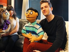 From left, puppeteers Rachel Bowron and Andrew McDonald-Smith, along with two stars of Avenue Q,  Kate Monster and Princeton