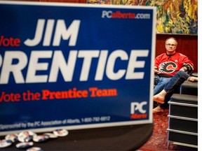 A glum Calgary Flames fan and Jim Prentice supporter on election night at the PC party headquarters in Calgary