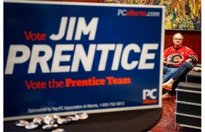 A glum Calgary Flames fan and Jim Prentice supporter on election night at the PC party headquarters in Calgary