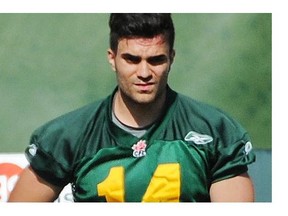 Kicker Zackary Medeiros takes part in Eskimos Training Camp at Commonwealth Stadium in Edmonton on Wednesday June 18, 2014.