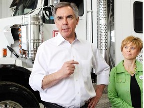 PC Leader Jim Prentice and MLA Kerry Towle campaign in Red Deer on May 1, 2015.