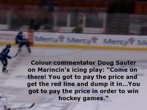 Martin Marincin fails to gain the red line and ices the puck, leading to the goal ahead goal in Monday's game