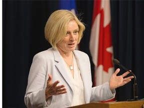 Premier-designate Rachel Notley speaks to the media at the Alberta legislature on May 12, 2015, in Edmonton.