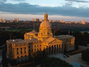 A view of the Alberta legislature building from the roof of the annex in Edmonton on Aug. 23, 2012.