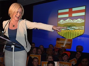 NDP premier-elect Rachel Notley speaking to supporters at the NDP election night headquarters in the Westin Hotel in Edmonton, May 5, 2015.