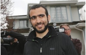 Omar Khadr arrives at the home of his lawyer Dennis Edney after being released on bail in Edmonton on May 7, 2015.