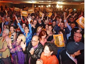 It was a jam-packed room waiting for Premier-designate Rachel Notley at the NDP election-night headquarters in the Westin Hotel on May 5, 2015.