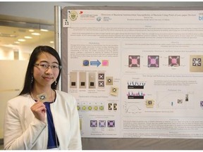 Patricia Yan, winner of the 2015 Alberta Sanofi Biogenius Canada award, poses next to her prize-winning research.