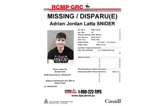 A photo of missing Grande Prairie man Adrian Jordan Snider.