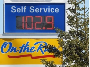 Gas prices have risen above a dollar a litre for the first time since November, with most at $102.9 in Edmonton on Thursday, May 21, 2015.