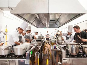 Renowned chef Albert Adria of El Bulli fame is at the far right as students from the culinary school at Cocina Arte in Merida, Yucatan, take part in Cook it Raw in 2014.