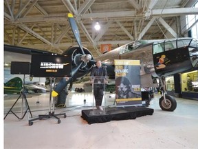 Richard Skermer, executive director of RWE Events, announces the return of an Edmonton-area air show in front of a B-25 Mitchell bomber at the Alberta Aviation Museum on Thursday, April 23, 2015.