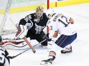 Ryan Hamilton of the Oklahoma City Barons gets a good scoring opportunity against the San Antonio Rampage during the opening round of the American Hockey League playoffs on April 23, 2015.