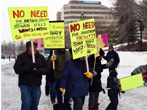 Ryley residents protesting a proposed medical waste incinerator at the legislature in Edmonton , February 27, 2015.