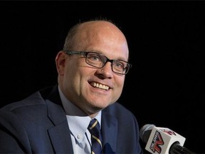 Edmonton Oilers new President and General Manager Peter Chiarelli speaks during a press conference in Edmonton, Alta., on Friday April 24, 2015.