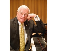 Tommy Banks plays the piano backstage at the Mayor’s Celebration of the Arts prior to receiving a lifetime achievement award on April 20, 2015 in Edmonton at the Winspear Centre.